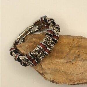NEW 2 strand bracelet with Heishi, Hematite, Tibetan beads and magnetic Clasp